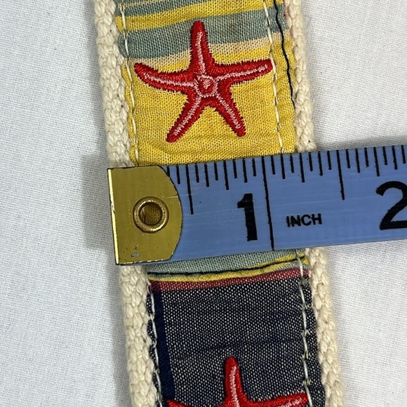 J Crew Starfish D-Ring Belt Plaid Woven Embroidered Cotton Webbing - Picture 8 of 9
